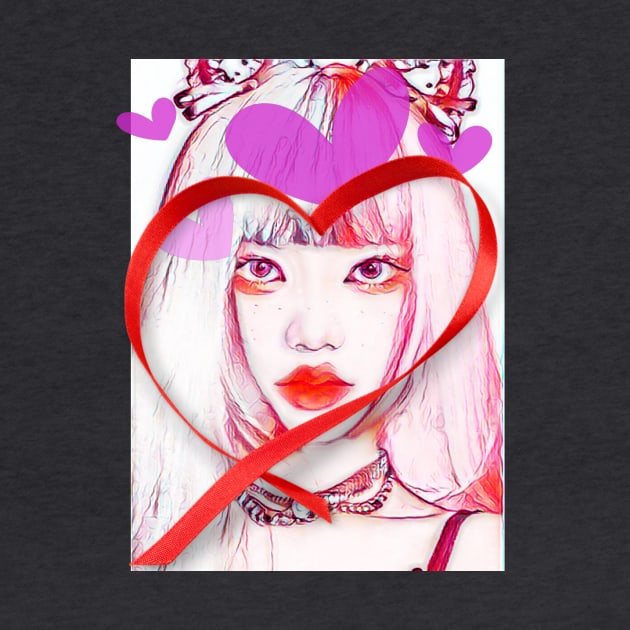 Young Asian Girl face framed in red ribbon heart by PersianFMts